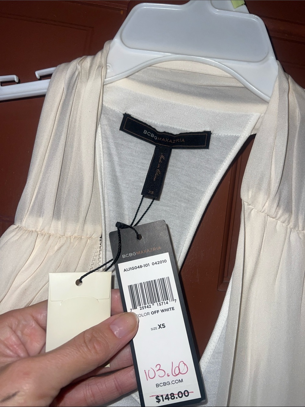 BCBGMaxAzria Ivory Sleeveless 100% Silk Draped Tunic - Picture 2 of 5